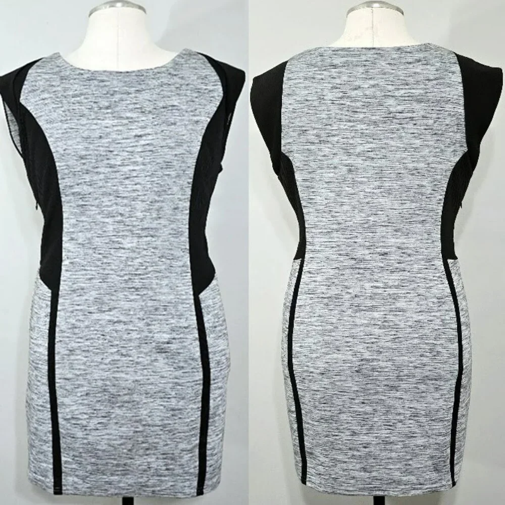 Nwt Harve Benard Black Gray Knit Dress XL Womens Cap Sleeve Knee Length Sheath